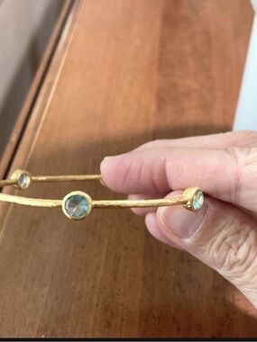 Julie Vos Gold Bangle Bracelet with Light Blue Stones